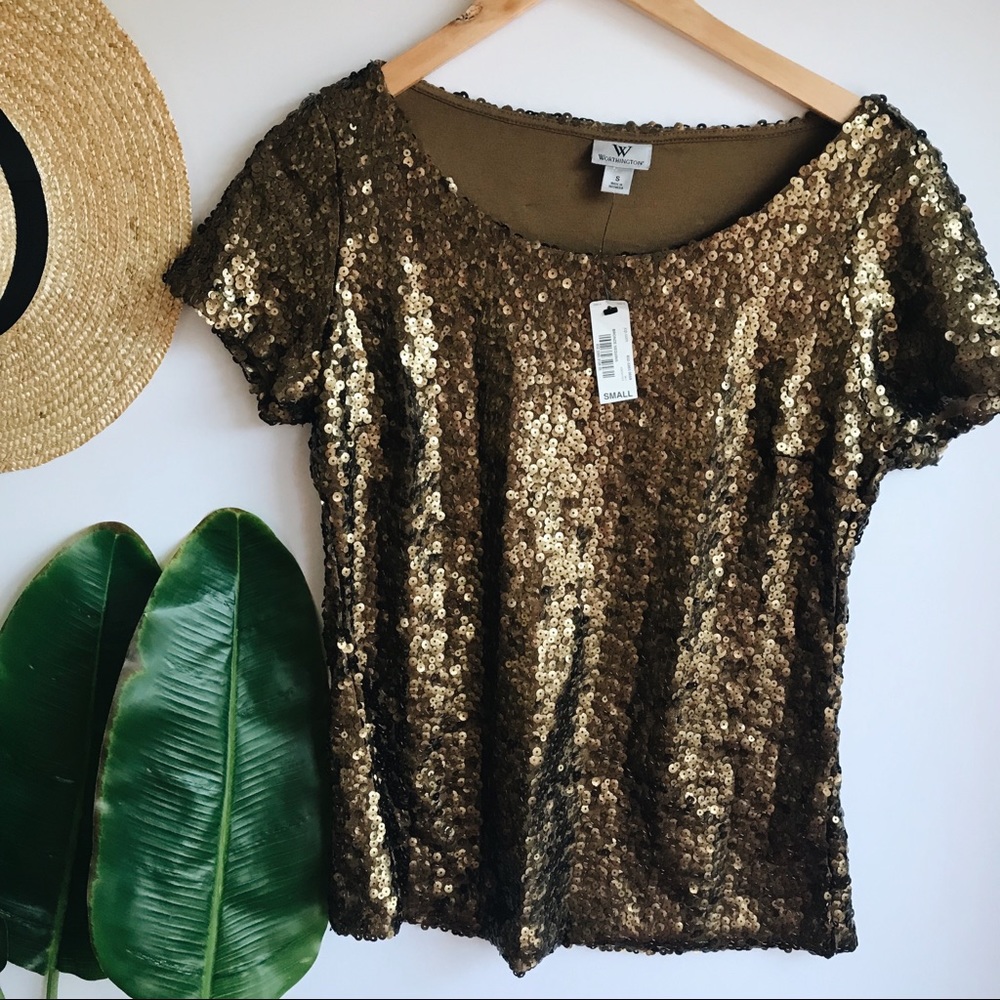 NWT Worthington Bronze Sequin Short Sleeve Top